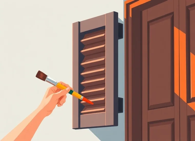 Mise en peinture au pinceau de volets et d'encadrements en bois