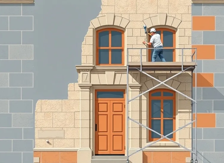 Ravalement de façade en pierre, nettoyage et application d'enduit